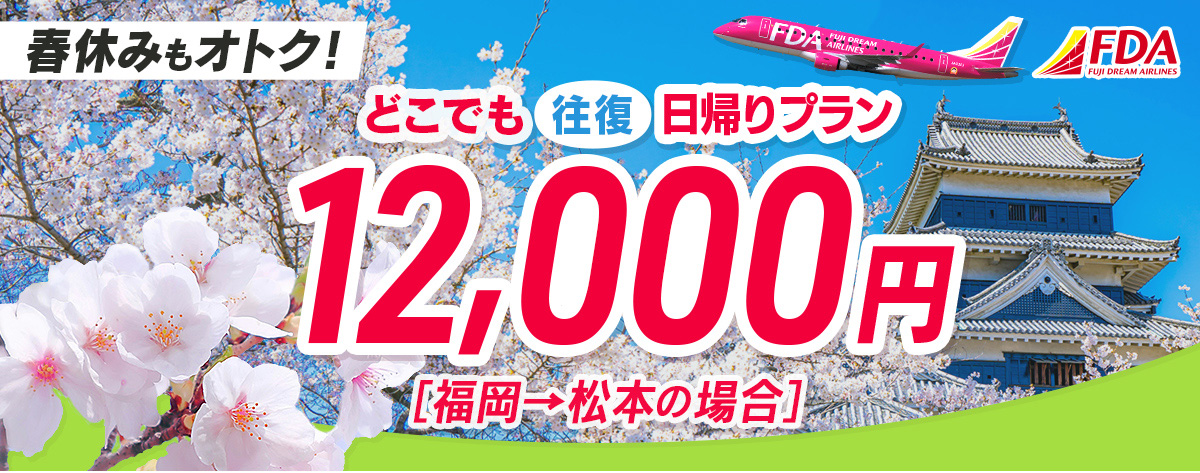 どこでも往復 日帰りプラン 福岡→松本往復12,000円