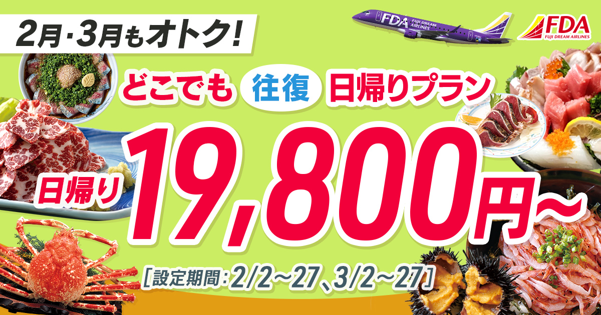 どこでも往復 日帰りプラン 往復19,800円~