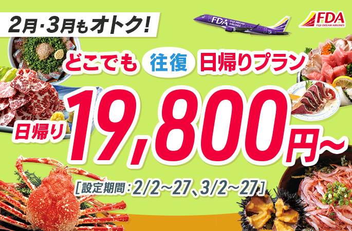 『どこでも往復日帰りプラン19,800円~』
