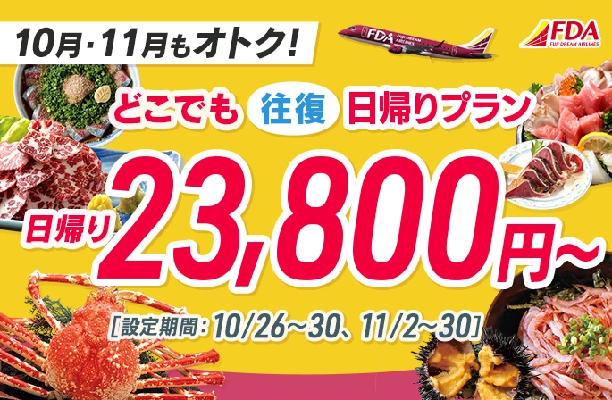 『どこでも往復日帰りプラン23,800円~』